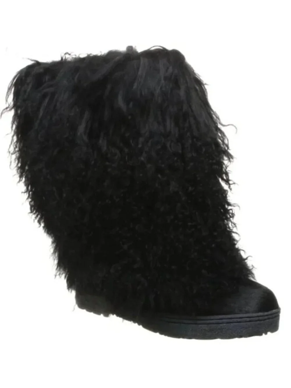 Bearpaw Boetis Black Curly Lamb Fur Sheepskin Lined Sherpa Boho Boots 6 NEW
